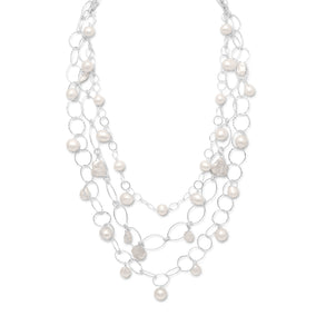 17"+2" Extension Triple Strand Necklace with Cultured Freshwater Pearls