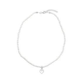 14"+1" Extension Cultured Freshwater Pearl Necklace with Heart