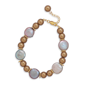 7"+1" Glass Pearl and Coin Pearl Bracelet