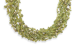 17" 10 Strand Light and Dark Green Multistone Necklace