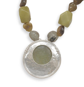 18"+1.5" Extension Multi Green Stone Necklace with Ancient Roman Glass Pendant