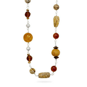 34" Wood and Multistone Necklace