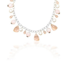 16.5" Pink Glass and Cultured Freshwater Pearl Charm Necklace