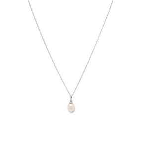 18" Rhodium Plated Cultured Freshwater Pearl Drop Necklace