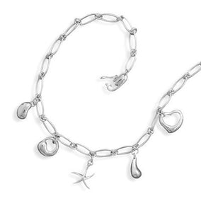 Rhodium Plated Necklace with Dangle Charms