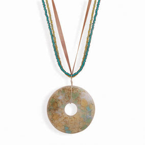 16" + 2" Extension Triple Strand Necklace with Glass Donut