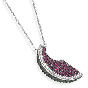 17"+1.5" Extension Rhodium Plated Watermelon Necklace with CZ Pendant
