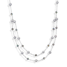 16"+2" Multistrand Pearl and AB Crystal Necklace