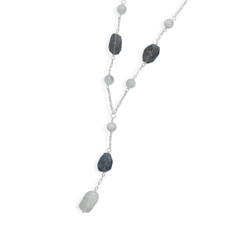 19" Iolite and Rainbow Moonstone Necklace