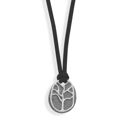 18" Suede Necklace with Cut Out Tree Tag
