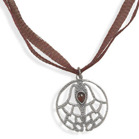 17.5" Organza Necklace with Garnet Pendant