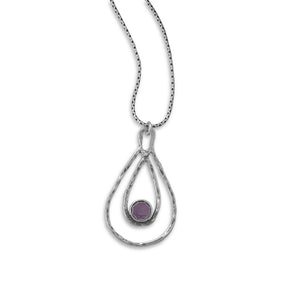 18" Necklace and Double Pear Shape Pendant with Amethyst