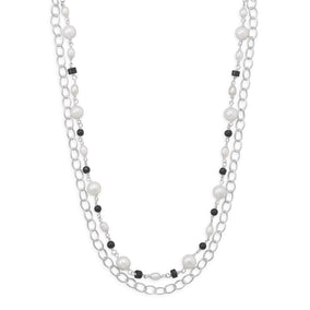 17" Multistrand Necklace with Onyx and Cultured Freshwater Pearls