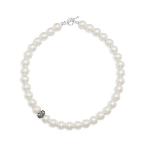 17.5" White Glass Pearl and Crystal Necklace