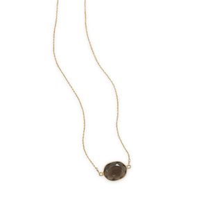 16"+2" 14 Karat Gold Plated Smoky Quartz Necklace