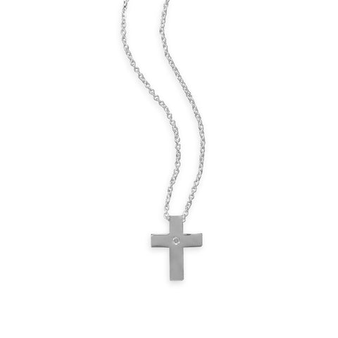 18" Rhodium Plated Cross Necklace with Diamond Accent
