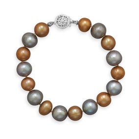 7.25" Gold and Grey Cultured Freshwater Pearl Bracelet