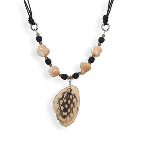 16" Multistrand Cord Necklace with Wood Bead Drop