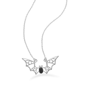 16" Bat Necklace with Black Onyx and Crystal