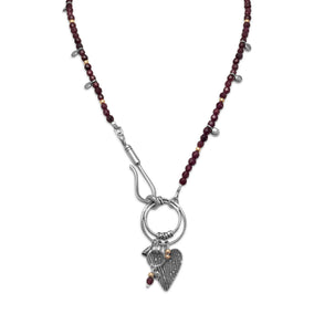 18" Garnet Bead Necklace with Multicharm Drop