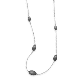 25" Rhodium Plated Textured Oval Bead Necklace