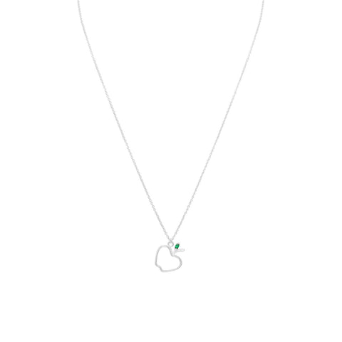18" Apple Necklace with Green CZ Leaf