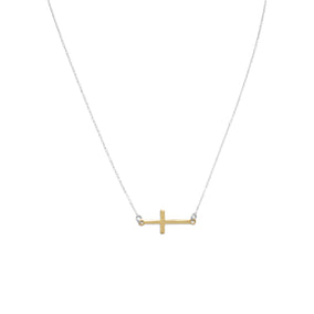 16" + 2" Two Tone Sideways Cross Necklace