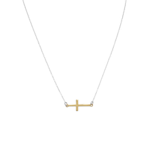 16" + 2" Two Tone Sideways Cross Necklace