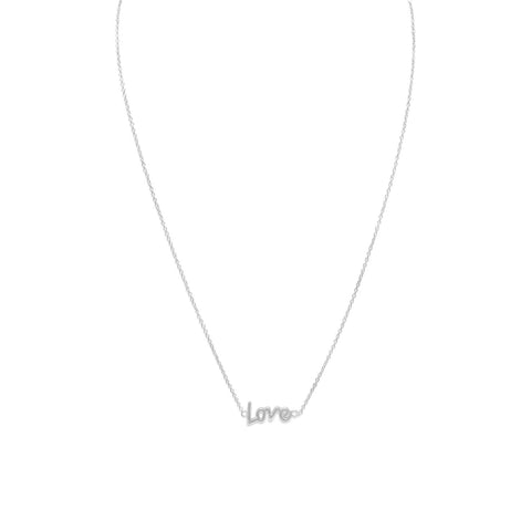 16" + 2" Rhodium Plated "Love" Necklace