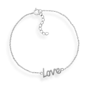 7" + 1" Rhodium Plated "Love" Bracelet