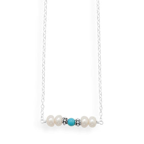 16" Handmade Necklace with Dyed Magnesite And Pearl Bar