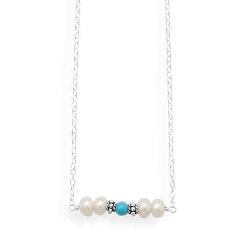 16" Handmade Necklace with Dyed Magnesite And Pearl Bar