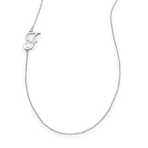 Rhodium Plated Off Center "F" Necklace