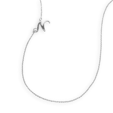 Rhodium Plated Off Center "N" Necklace