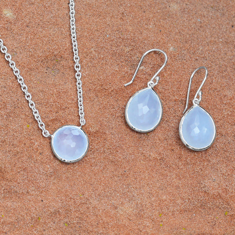 16" + 2" Freeform Faceted Blue Chalcedony Necklace