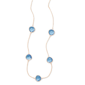24" 14 Karat Rose Gold Plated Necklace with Blue Glass