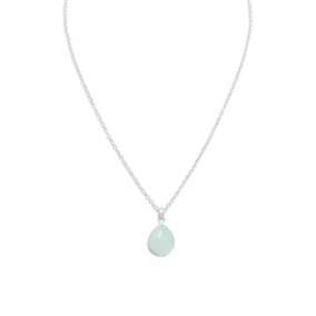 16" + 2" Freeform Faceted Pear Synthetic Sea Green Chalcedony Necklace