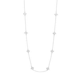 36" Rhodium Plated CZ Quatrefoil Necklace