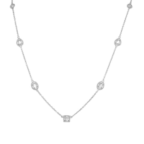 36" Rhodium Plated Multishape CZ Necklace