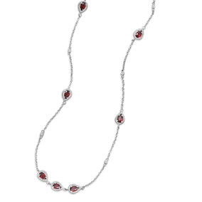 36" Rhodium Plated Red CZ Necklace