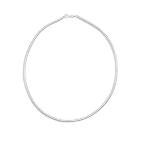 18" 3mm Rhodium Plated Diamond Cut Round Omega Necklace