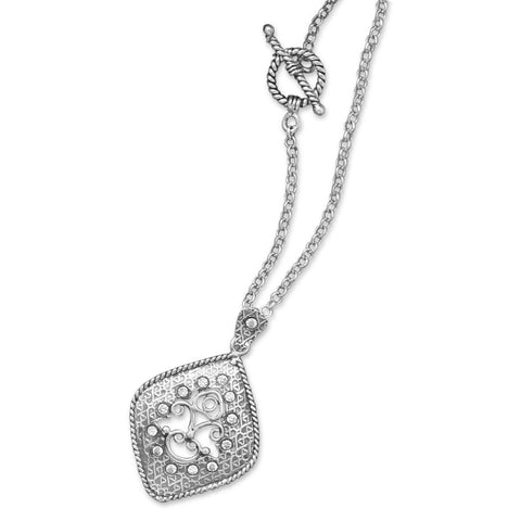 18" Oxidized Diamond Shape Drop Toggle Necklace