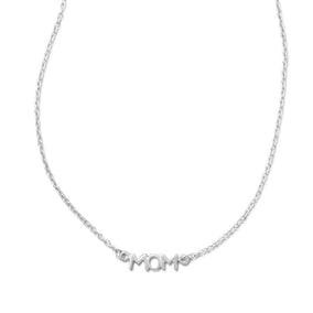 16.5" + 1" Rhodium Plated "MOM" Necklace