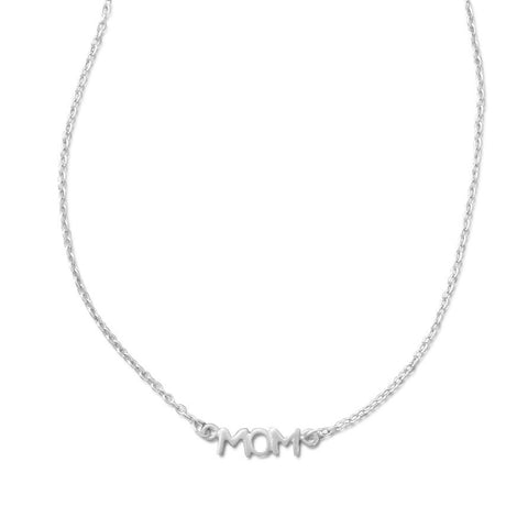 16.5" + 1" Rhodium Plated "MOM" Necklace