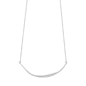 16.5" + 1" Textured Rhodium Plated CZ Bar Necklace