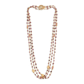16" 14 Karat Gold Plated Triple Strand Necklace with Pink Tourmaline