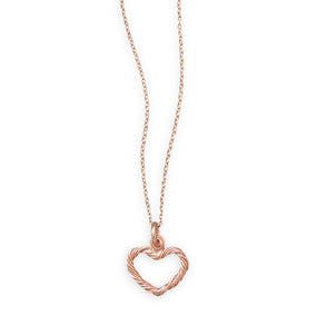 16" + 2" 14 Karat Rose Gold Plated Necklace with Twist Design Heart