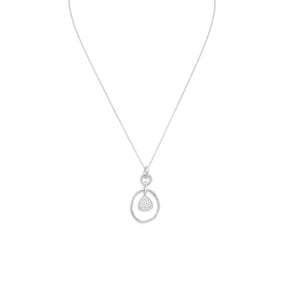 16" + 2" Rhodium Plated Necklace with Ring and Pear Drop