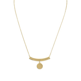 16" + 2" 14 Karat Gold Plated Necklace with Bar and Disc Drop