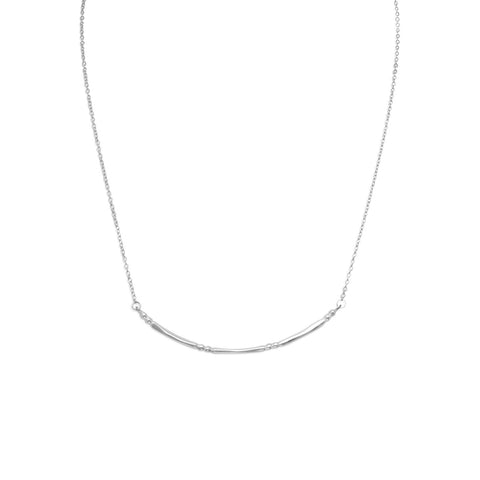 16" + 1" Rhodium Plated Curved Bar and Bead Necklace